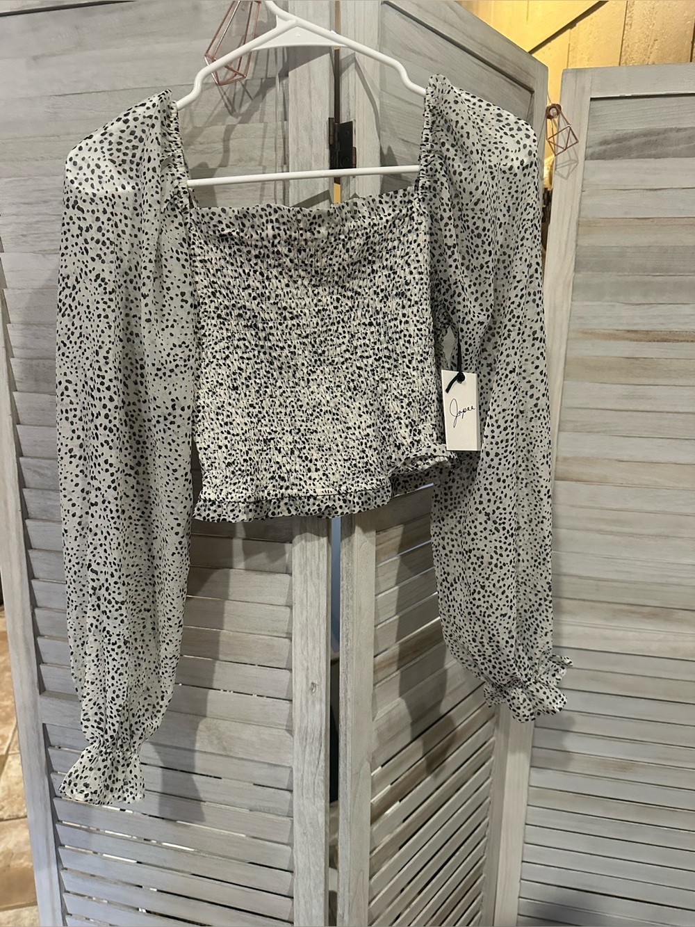 Japna White Crop Top with Black Speckle Print